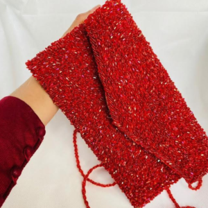 luxury handmade boor beaded clutch with long braid chain bag