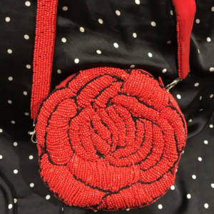 luxury red rose handmade flower beaded bag
