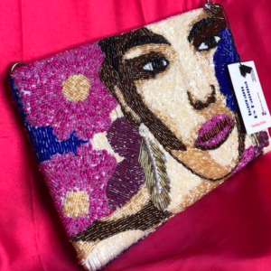 exclusive multicolour portrait handmade clutch