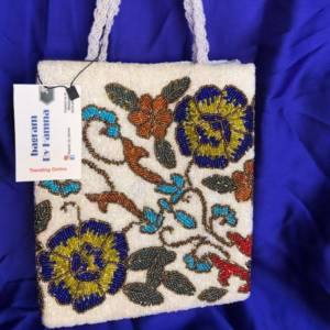 whispering white floral beaded tote bag