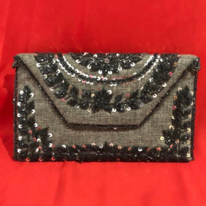 vintage jute handmade beaded clutch bag